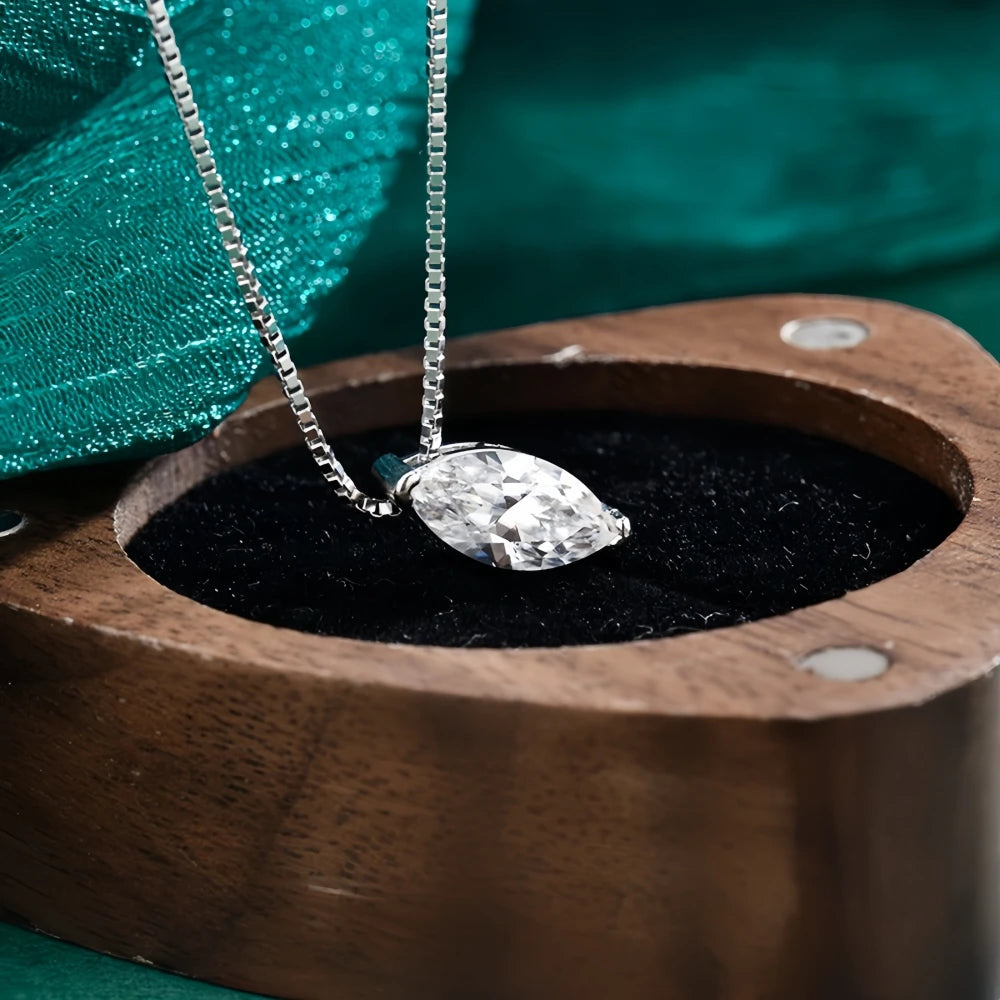 1-3CT Marquise Cut Moissanite/Zircon Necklace Box Chain Minimalist Diamond Pendant Women‘s’ S925 Sterling Silver Certificates