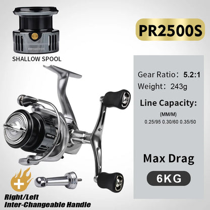 Spinning Fishing Reel 7+1BB Stainless Steel Bearings 5.2:1 6KG Max Drag Left Right Handle Saltwater Freshwater Lure Reel Tackle