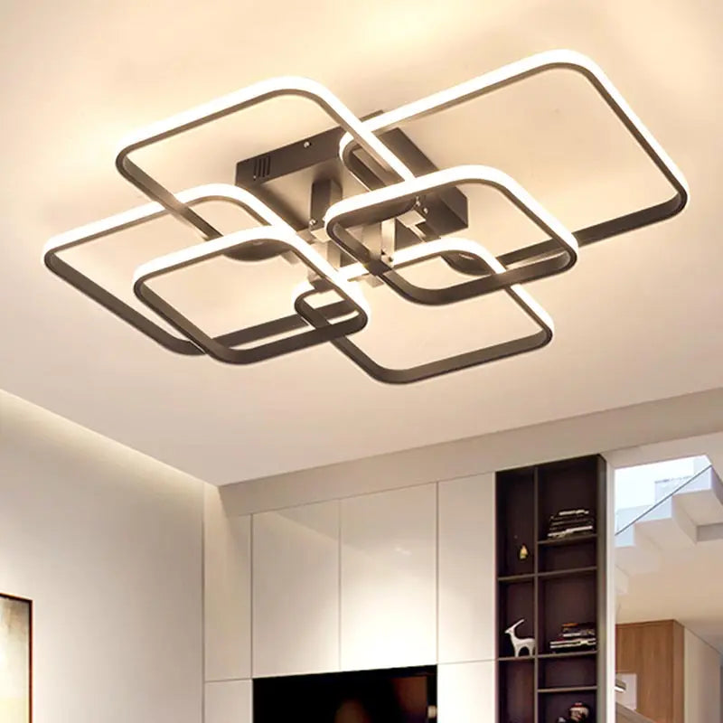 Modern Square LED Ceiling Chandelier with Remote Control Dimmable Light Fixture for Living Room Bedroom Dining Home Decor Lamp