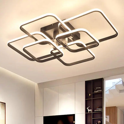 Modern Square LED Ceiling Chandelier with Remote Control Dimmable Light Fixture for Living Room Bedroom Dining Home Decor Lamp
