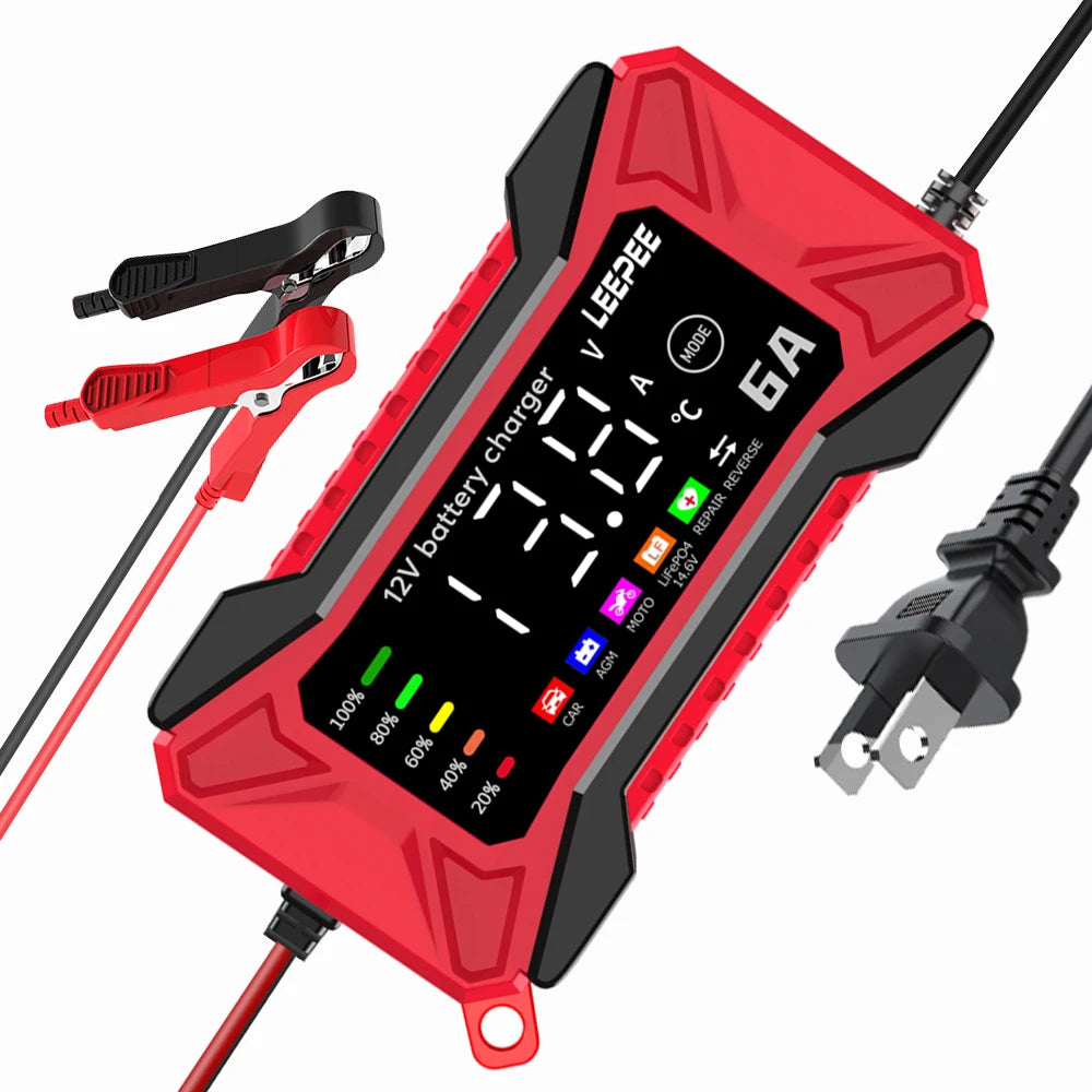 Intelligent Car Battery Charger Full Automatic Smart Battery Charging Fast Power Charging Pulse Repair Tools  Digital LCD Display For SUV Motorcycle Truck RV