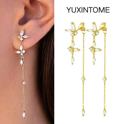 White Color Zircon Hoop Earrings 925 Sterling Silver Needle Cross/Star/Flower/Water Drop Pendant Gold Earrings Luxury Jewelry