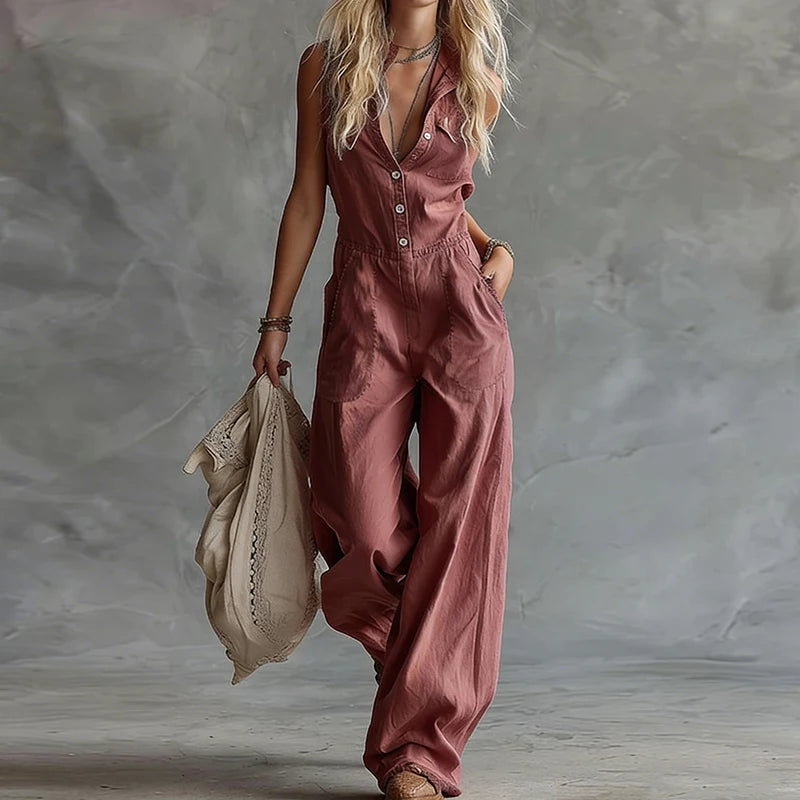 New White Patchwork Sleeveless Casual Jumpsuits Women Summer Buttons V Neck Fashion Playsuits 2026 Elegant Chic Ladies Bodysuits