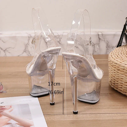 Mclubgirl Women Shoes Jelly Sandals Women 17cm High Heels Sandal Sexy Platform Transparent Girls Ladies Sandals LFD-181-20