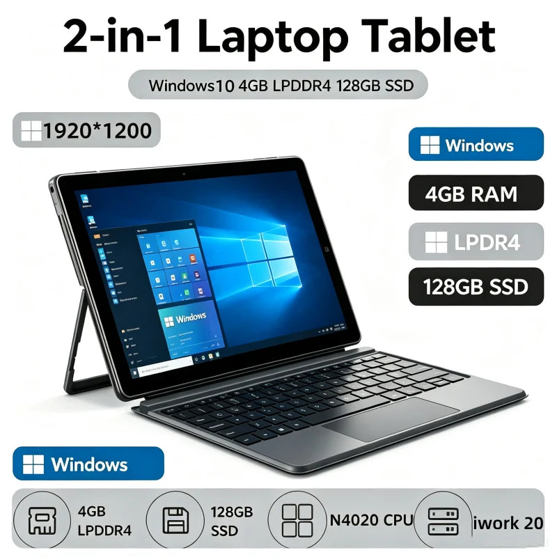 10.1 inch 4GB RAM 128GB ROM Cube Iwork20 Laptop Tablet PC IPS Display CPU Intel Core N4020 CPU Intel HD Graphics 1920x1200 Pixel