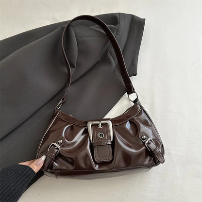 Fashion Pleated Lock Design Women's PU Shoulder Bags Simple Solid Color Ladies Underarm Bag Portable Cool Girls Phone Handbag