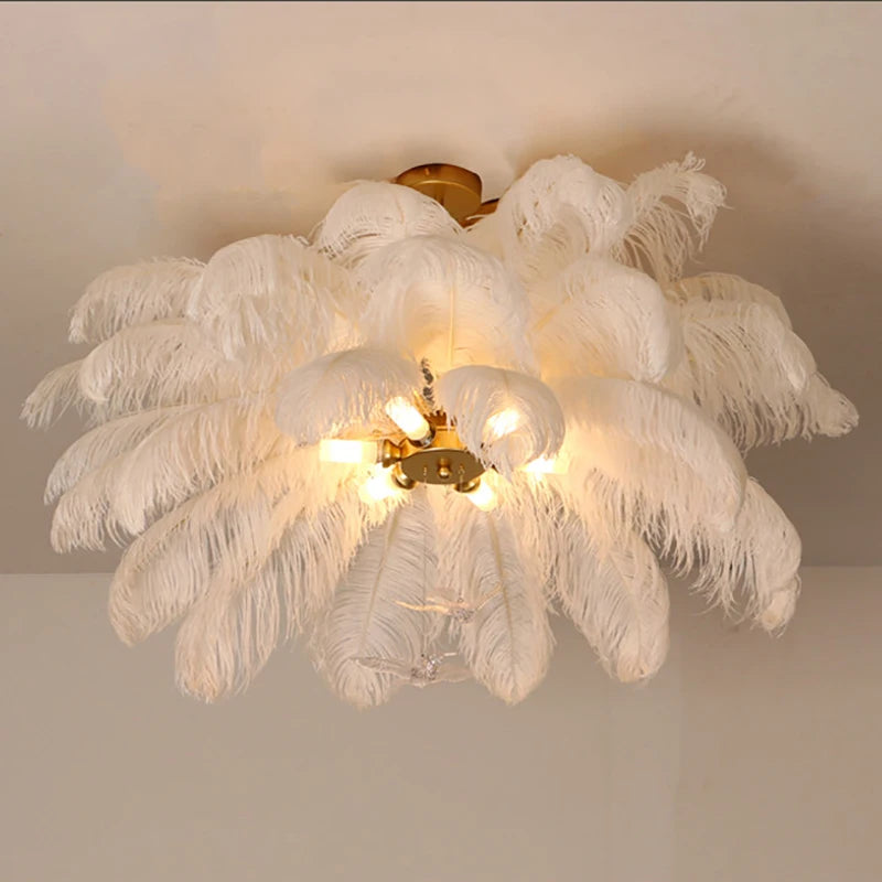 Nordic White Ostrich Feather Pendant Light Modern Led Chandelier Lights for Living Dining Room Children's Decor Hanghing Lamp