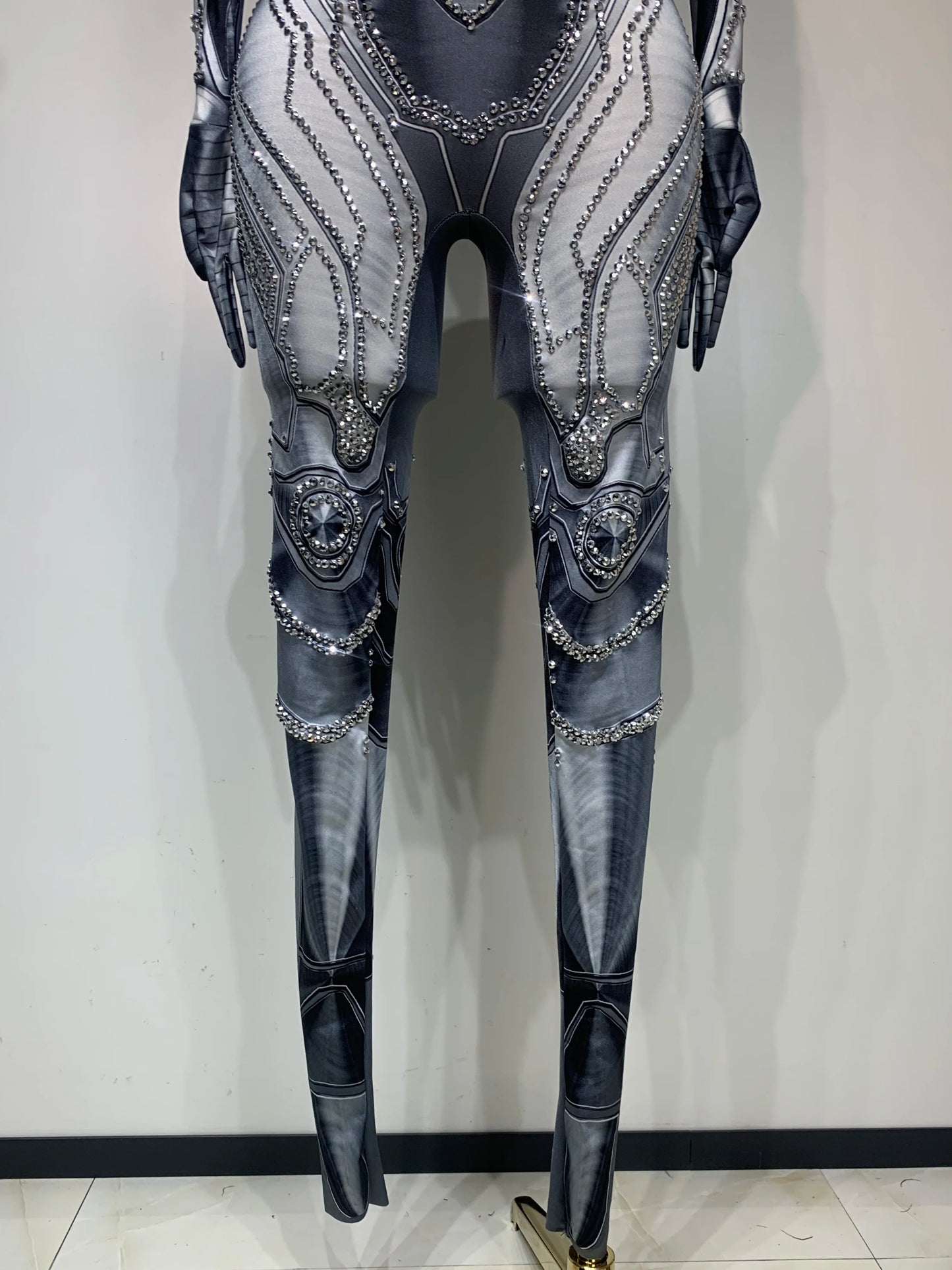 2025 Sexy Stretchy Performance Dance Nightclub Rompers Singer Stage Wear Sparkly Rhinestones Jumpsuit Gloves for Women Costume