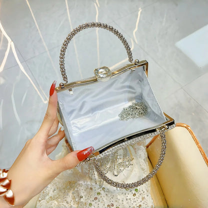 fashion woman handbag socialite light luxury Rhinestone tassel dinner bag ladies handbag Party metal chain shoulder bag