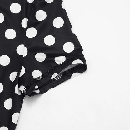 FAGADOER Retro Big Polka Dot Bodycon Rompers Women Short-sleeve Back Hollow Out Ruched Jumpsuits Streetwear Party Club Playsuits