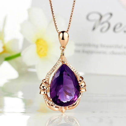 Natural Deep Purple Amethyst Pendant 18K Gold Plated Colored Gemstone Material Fashionable Jewelry Diamond Necklace