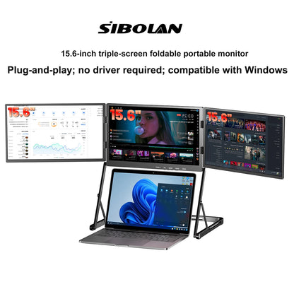 SIBOLAN 16 Inch Triple Screen Foldable Extender Display 2.5k/1080P IPS All-Metal Adjustable Stand USB C for MAC Laptop Travel