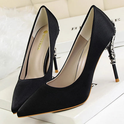 Women Luxury Metallic Decoration Heel Wedding Shoes Lady Trendy 10cm High Heels Pointed Toe Shoes Female Premium Gray Shoes