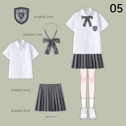 Men Women JK Uniform British Style School Uniforms Preppy Style Pleated Skirt With Bow Tie Tops Pants Chorus Poetry Cosplay