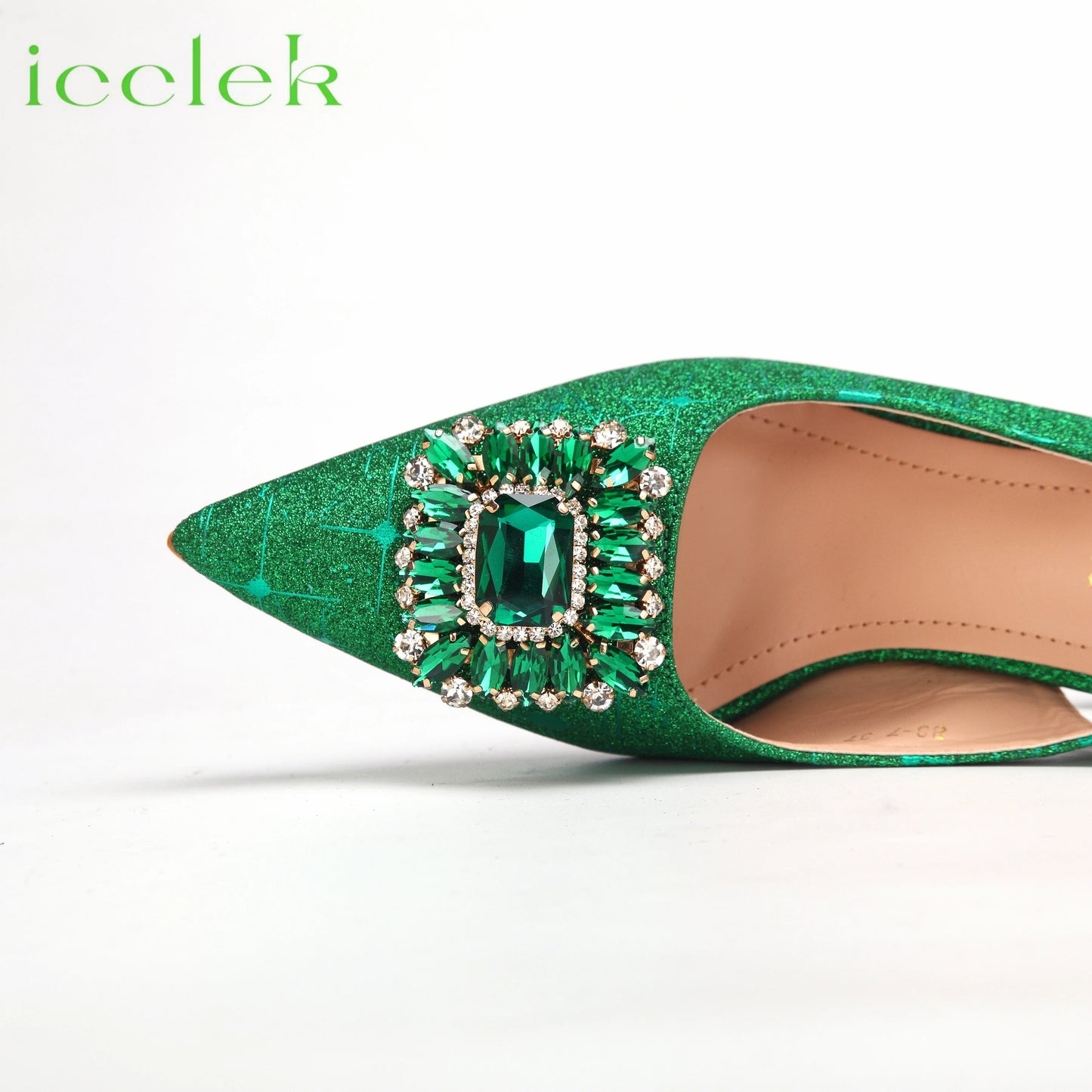 Women High Heels Sandals Shinning Material with Rhinestone Italian Design T.Blue Color Pointed Toe Shoes and Bags Set