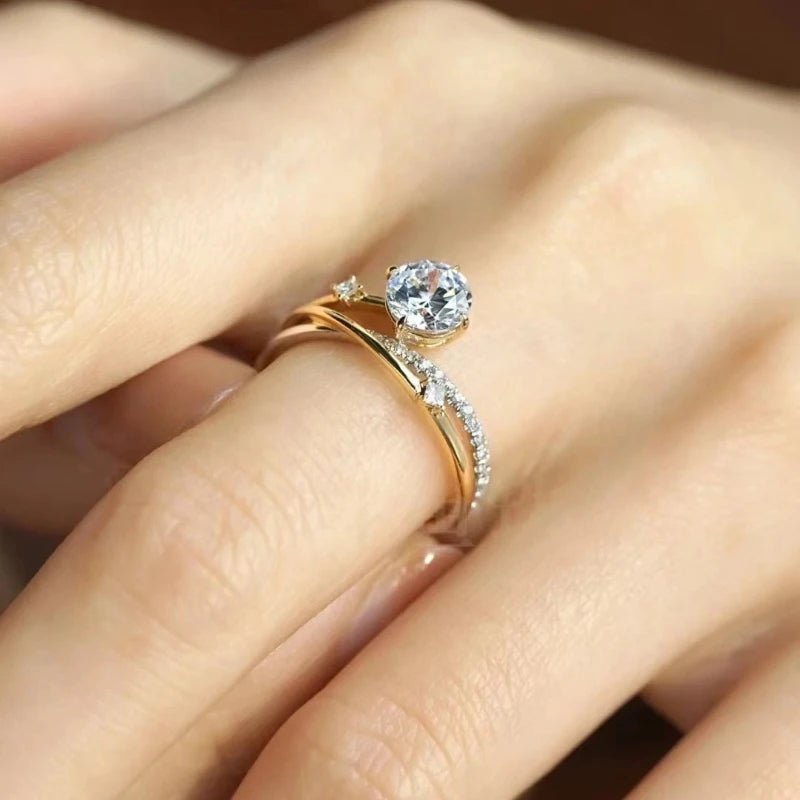 Trumium 1CT VVS1 Moissanite Rings for Women Star Trail Band 925 Sterling Sliver Engagement Ring with Certificate Gold Plated