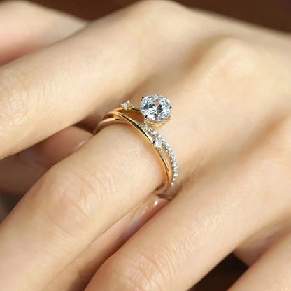 Trumium 1CT VVS1 Moissanite Rings for Women Star Trail Band 925 Sterling Sliver Engagement Ring with Certificate Gold Plated