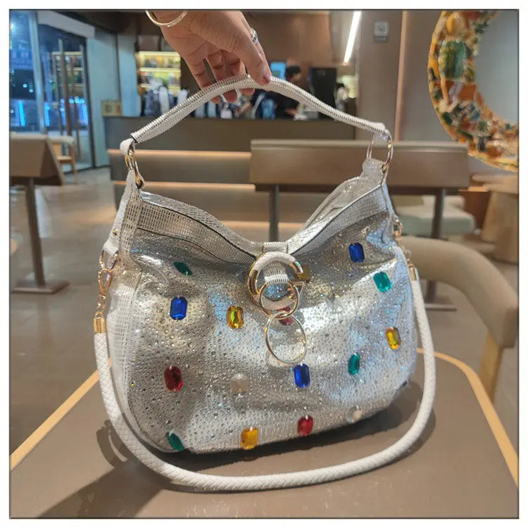Luxury Genuine Leather Portable Women's Bag Leisure Large Capacity Diamond Tote Bag Shoulder Crossbody Bucket Bags Fashion 2026