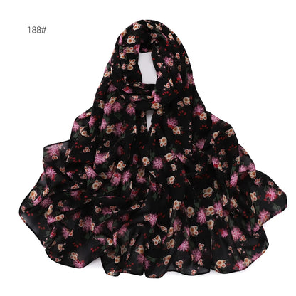 66 Colors Pearl Chiffon Printed Hijab Scarf New Fresh Small Floral Polka Dot Sunscreen Silk Scarf Shawl Turbans for Women Hijabs