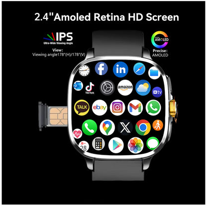 Global Version Smartwatch 2.4 inch Amoled Screen insert Sim Card GPS WIFI 190° Rotating Camera Game Android 13.0 Smart Watch