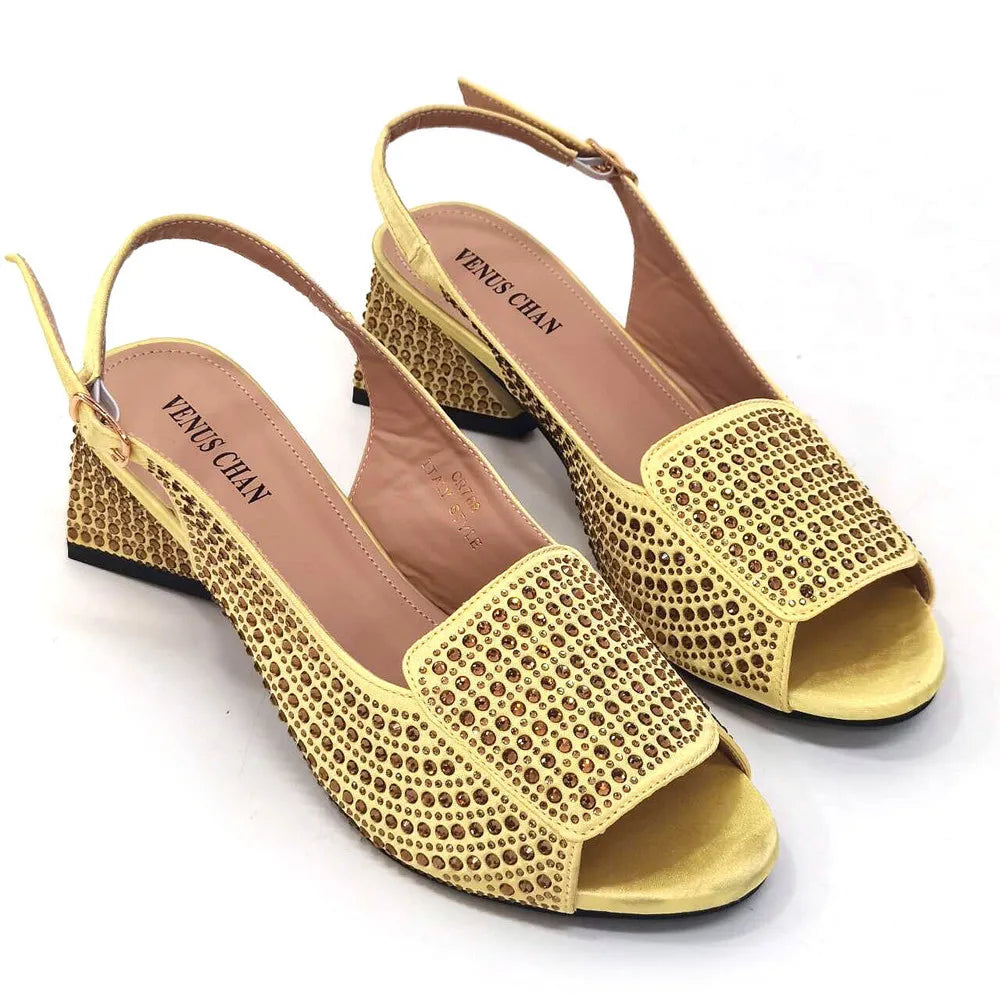 High Heels Shoes for Women Embroidery Rhinestone Italian Design Blue Color Pointed Toe Shoes and Bags Set Fashion