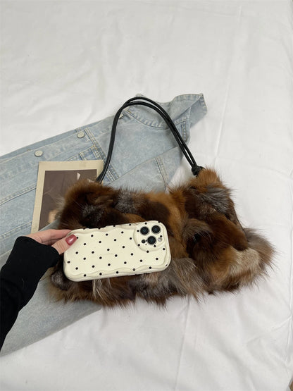 Winter Warm Fox Fur Shoulder Hobo Bags For Women Latest Luxury Designer Purses And Handbags Elegant Evening Bag For Dinner Party