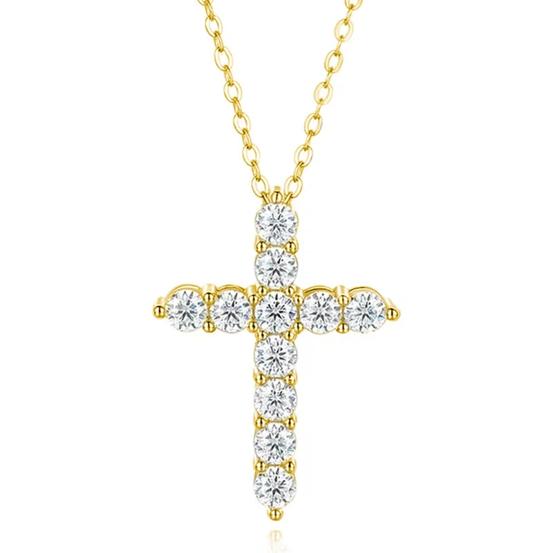 OXTAO 3.5mm Moissanite Cross Pendant Necklace Statement Anniversary Gift for Women Men Engagement Wedding Bridal Fine Jewelry