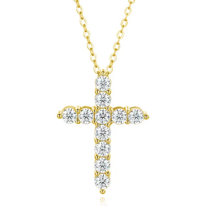 OXTAO 3.5mm Moissanite Cross Pendant Necklace Statement Anniversary Gift for Women Men Engagement Wedding Bridal Fine Jewelry