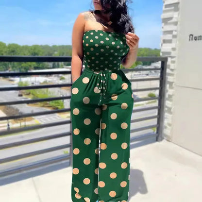 2024 Elegant Fashion Polka Dot Printing Jumpsuits Women Spring Autumn New Streetwear Casual Clothes Off Shoulder Overall Female