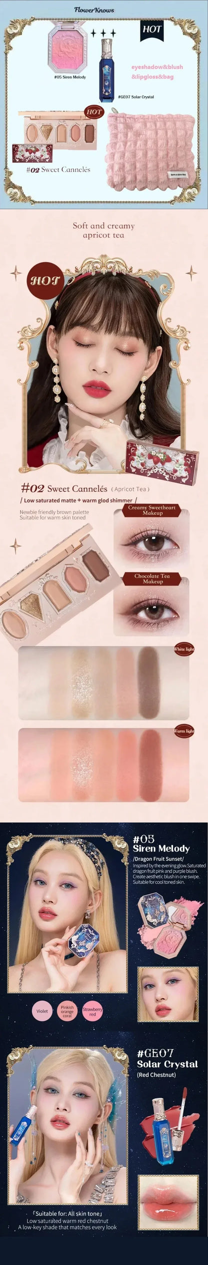 Makeup Flower Knows Set Swan Ballet Series Six Color Eyeshadow Palette Embossed Blusher Shine Lipstick Kit With Bag All In
