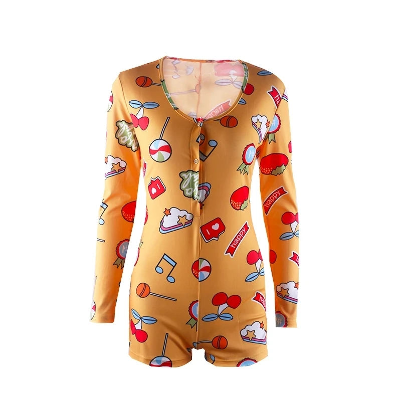 OMSJ 2024 Rompers Women Sleepwear Sky Blue Leopard Print Long Sleeve Short Jumpsuit Sexy Onesie For Adult Female Nightwear S-3XL