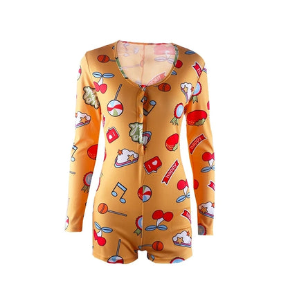 OMSJ 2024 Rompers Women Sleepwear Sky Blue Leopard Print Long Sleeve Short Jumpsuit Sexy Onesie For Adult Female Nightwear S-3XL