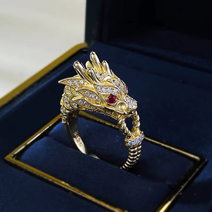 Luxury 9999 24K Solid gold certifid gold dragon domineering dragon head ring dragon tiger spirit dragon head gold ring