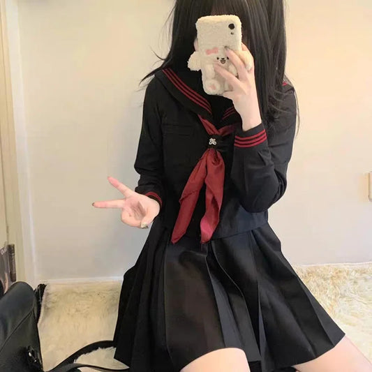 Japanese School Uniforms Basic Sailor Uniform Student Girls Costume Cute Women Sexy JK Suit Sailor Blouse Pleated Skirt Set