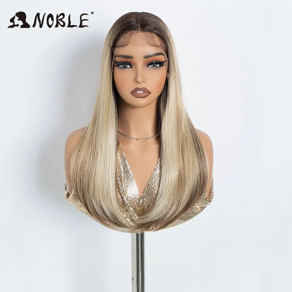 Noble Synthetic Lace Front Wig 22 Inch Straight Baby Hair Bob Wig Platinum Blonde Lace Front Wig Cosplay Glueless Wigs For Women