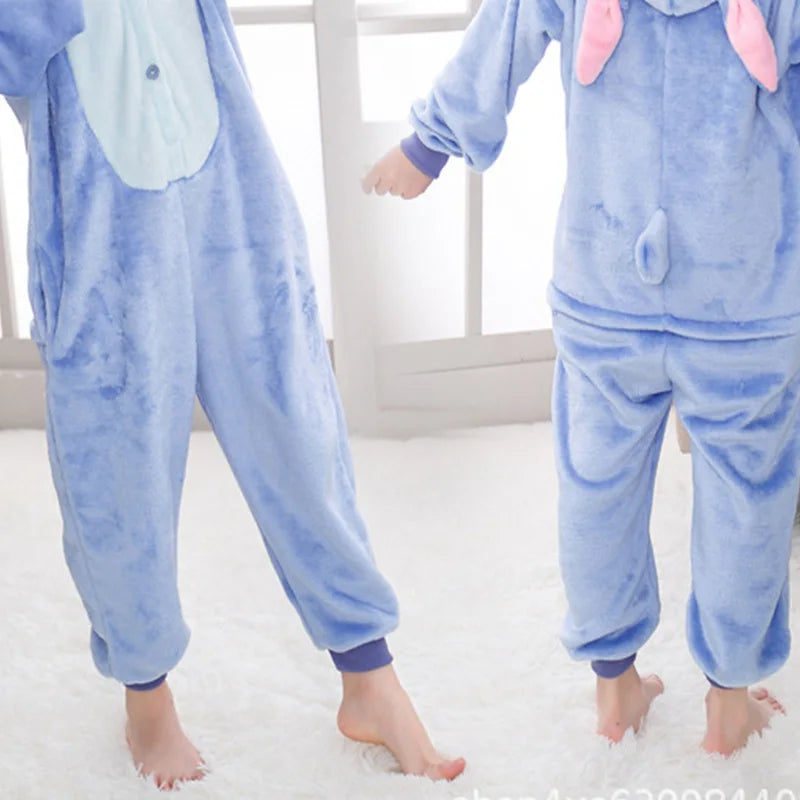 Children's One-Piece Sleep Adult Flannel Cartoon Animal Blue Pajamas Children's Performance Onesie