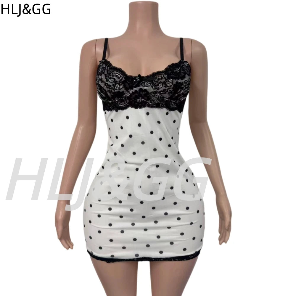 HLJ&GG Sexy Leopard Print Lace Spaghetti Strap Bodycon Mini Dresses Women Sleeveless Backless Slim Vestidos Summer New Clothing