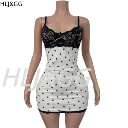 HLJ&GG Sexy Leopard Print Lace Spaghetti Strap Bodycon Mini Dresses Women Sleeveless Backless Slim Vestidos Summer New Clothing