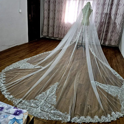 Luminous diamond sequins cathedral 3 meters wide veil bridal wedding accessories real with hair comb luxury veil custommade veil