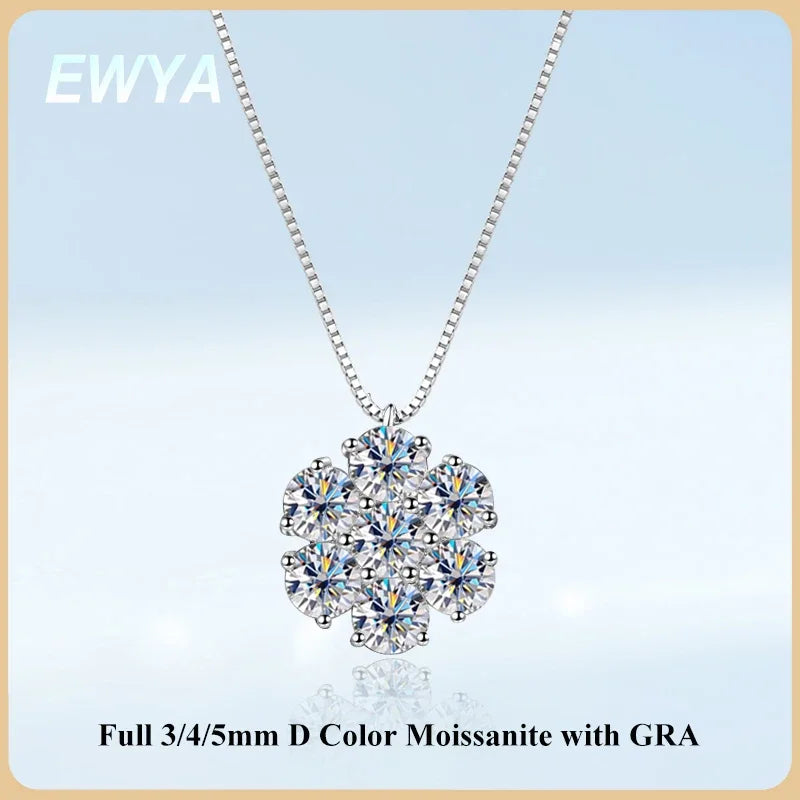 Luxu Flower Full 3/4/5mm D Color Moissanite Pendant Necklace for Woman Man 925 Silver GRA Certified 7-Stone Diamond Neck Chain