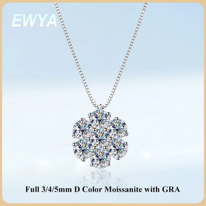 Luxu Flower Full 3/4/5mm D Color Moissanite Pendant Necklace for Woman Man 925 Silver GRA Certified 7-Stone Diamond Neck Chain