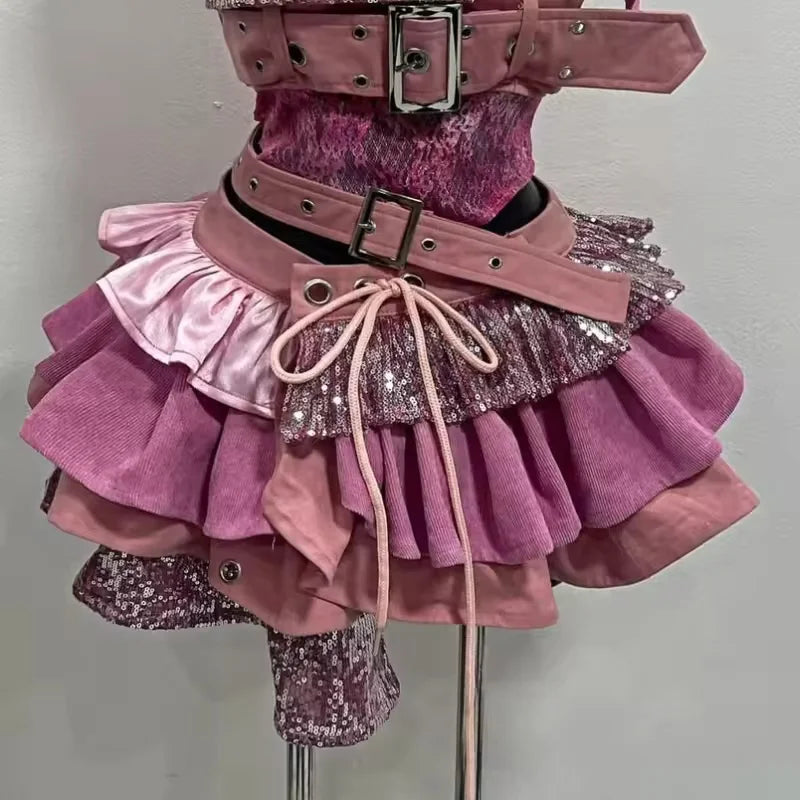 Women New 2 Piece Set Sexy Strapless Tops + High Waist Skirt Female 2000s Aesthetic Punk Style Retro Chic Korean Popular Clothes