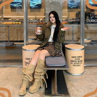 Fashion Model Women's Shoes Punk Style Buckle Over The Knee Boots for Woman Exquisite Platform Boots Designer Shoes Botas Mujer