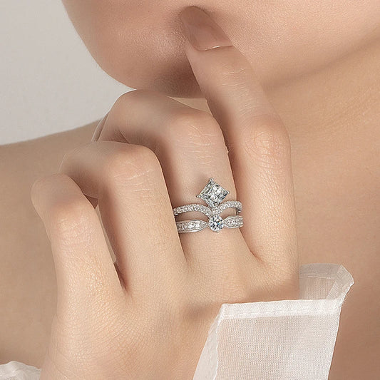 PERFANY 1.3CT Moissanite Ring for Women S925 Pure Silver Crown Double Layer Design Laboratory Diamond Wedding Luxury Jewelry