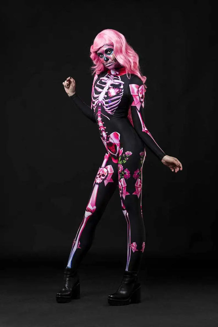 Halloween Scary Cosplay Skeleton Rose Sexy Women Devil Vampire Jumpsuit Party Carnival Scary Costume Baby Girl Day of The Dead