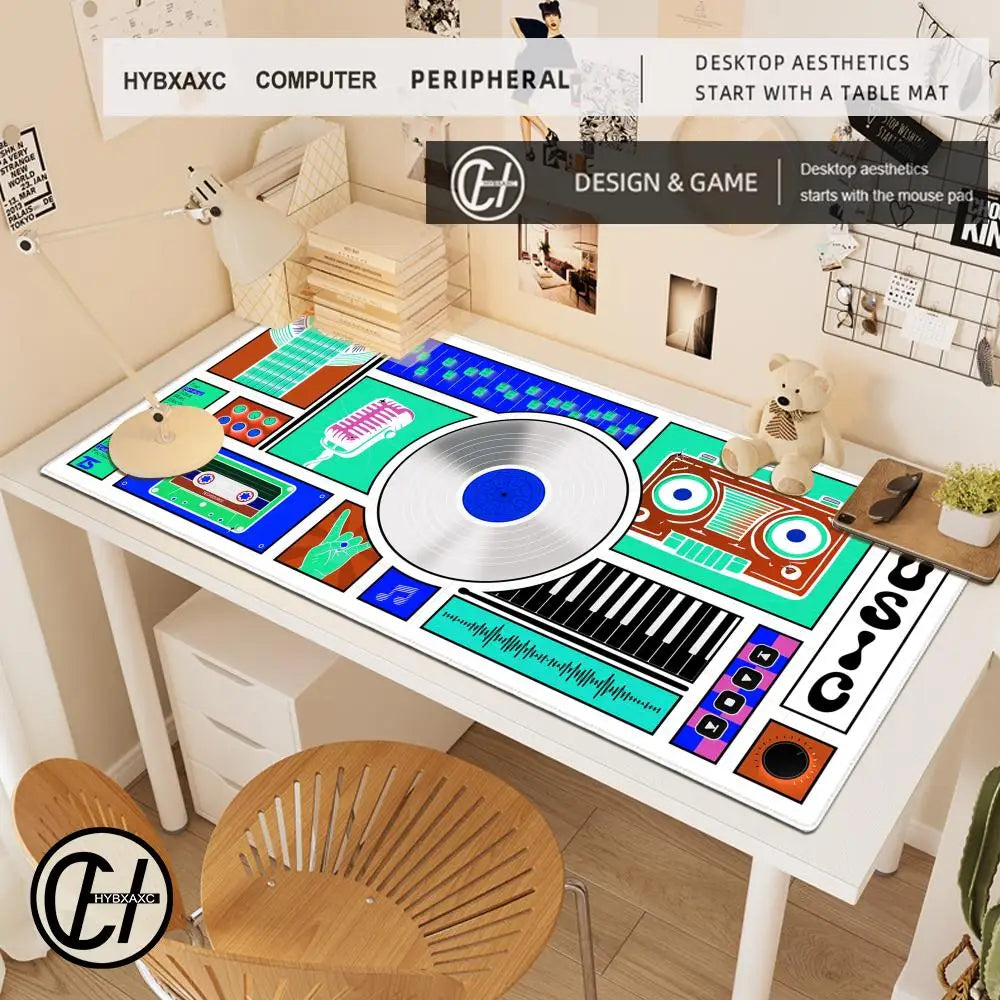 HYBXAXC Audio Cassette Large Mouse Mat Art Mousepad Big Rubber Base Mouse Pad Music Deskpad Extended Mat 400x900 Office Tablepad