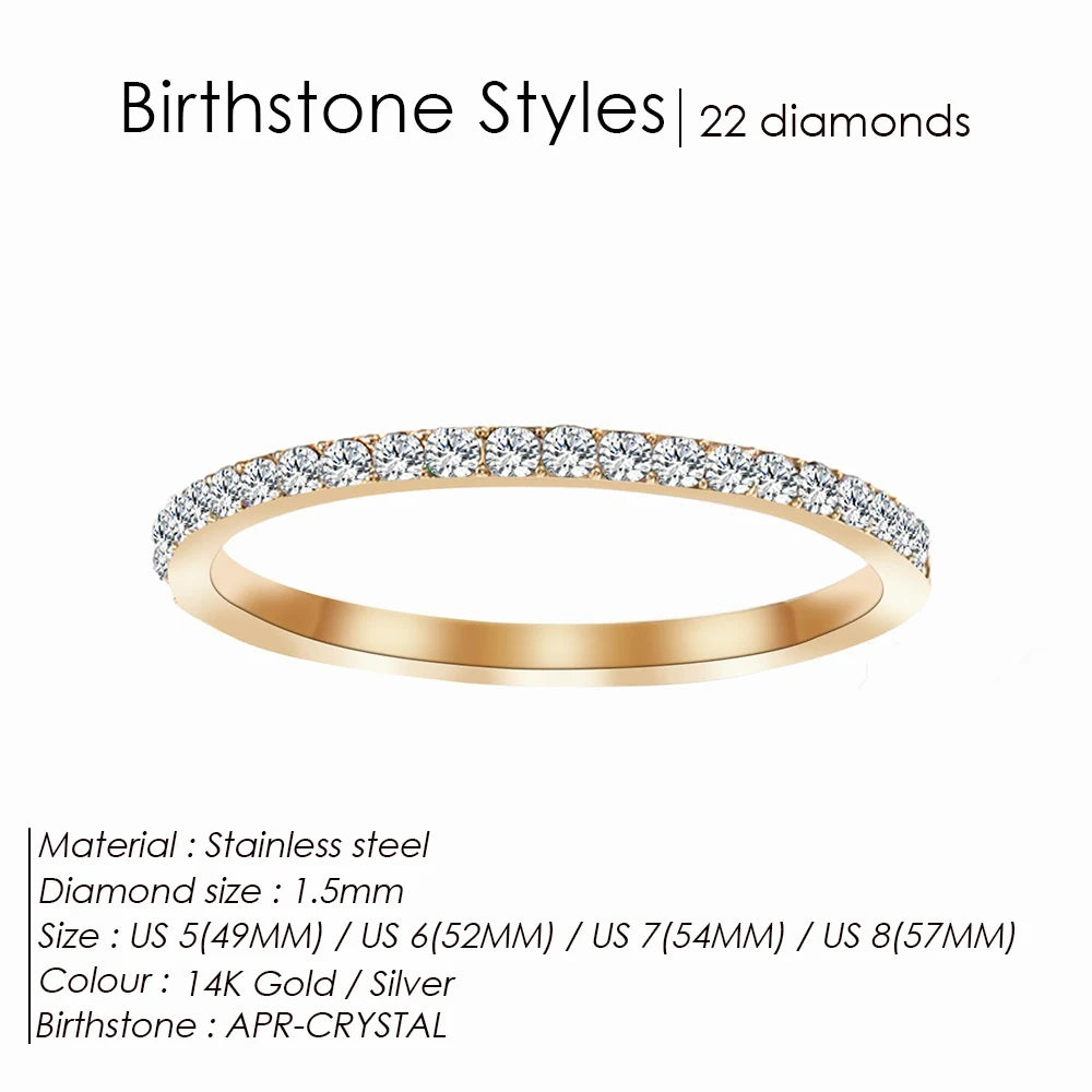EMANCO Rhinestone Birthstone Stainless Steel Ring Luxury Jewelry Gift 12 Zodiac Sparkling Rings for Women Wholesale US5/6/7/8