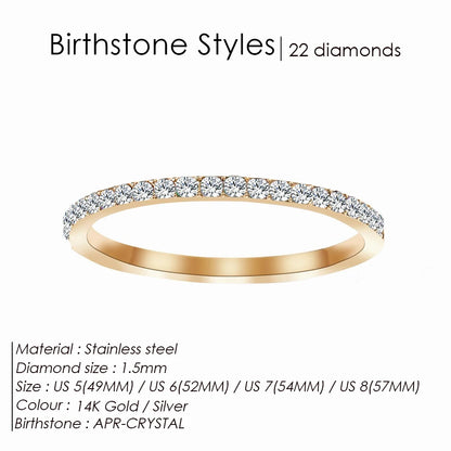 EMANCO Rhinestone Birthstone Stainless Steel Ring Luxury Jewelry Gift 12 Zodiac Sparkling Rings for Women Wholesale US5/6/7/8