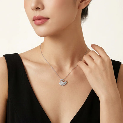 S925 Sterling Silver D‑Color Moissanite Swan Necklace, Sparkling Pave Pendant, Hypoallergenic Fine Jewelry Gift for Women