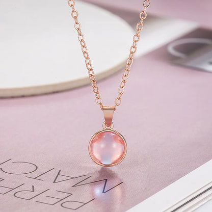 925 Sterling Silver Round Pendant Necklace with Pink Crystal Elegant Choker Wedding Jewelry Luxury Gift for Women Birthday